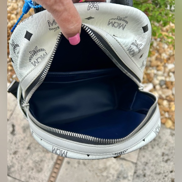 MCM White Studded Visetos Backpack - Picture 9 of 16